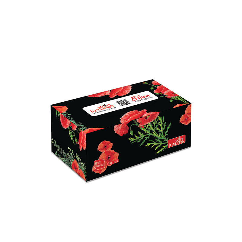 SKIN LUXURIES POP-UP SOFT FACIAL TISSUES (150 X 2 PLY) - BLOOM RED POPPIES (WIN BACHAT)