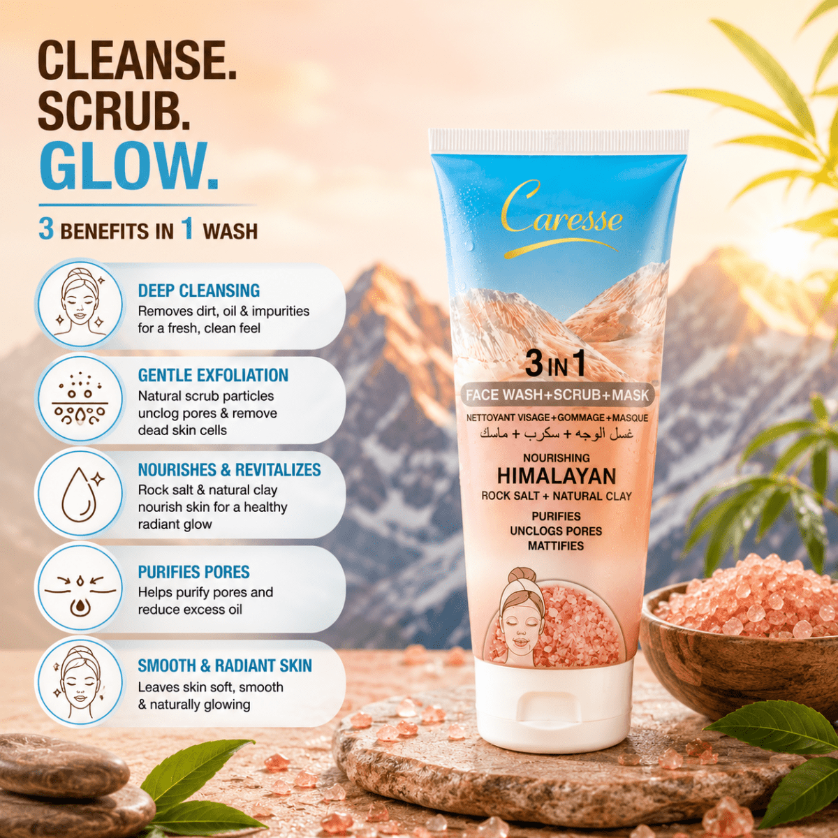 Best Himalayan Rock Salt + Natural Clay 3in1 - 100ml Online In Pakistan - Caresse