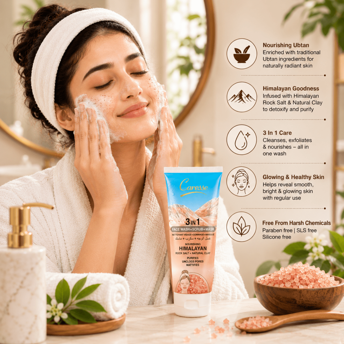 Best Himalayan Rock Salt + Natural Clay 3in1 - 100ml Online In Pakistan - Caresse